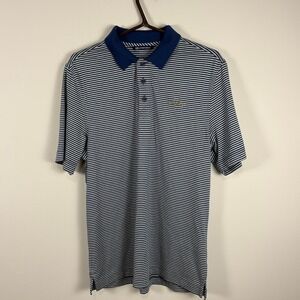 Cutter & Buck Mens Blue White Striped Polo Shirt Small Canadian Malartic